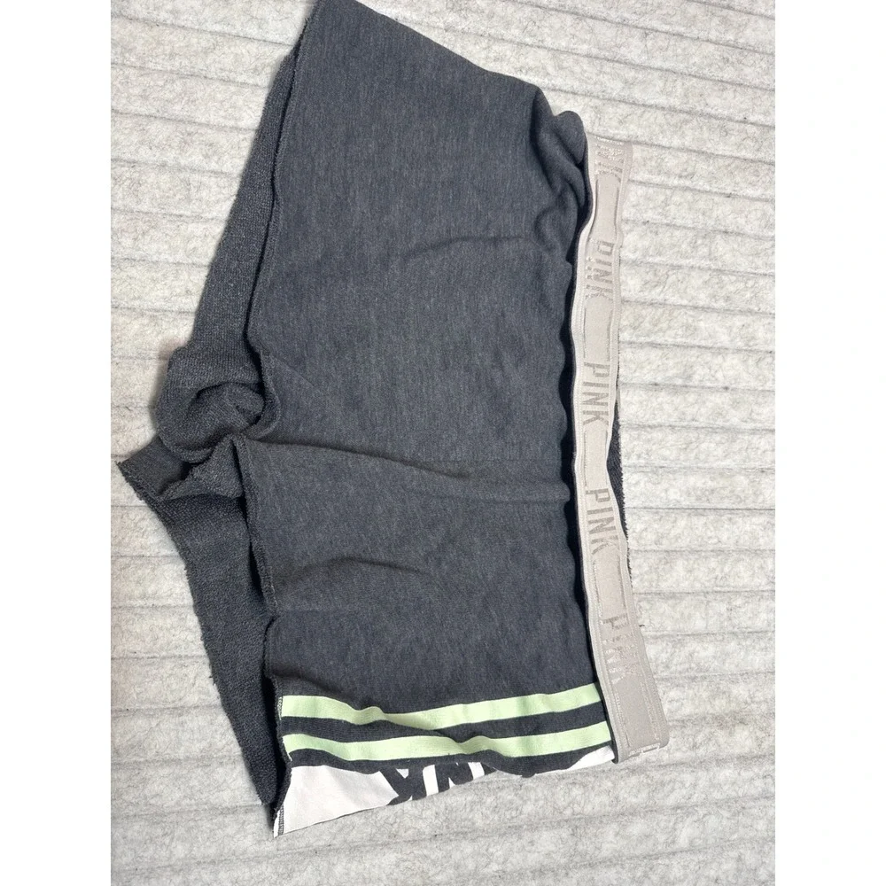 Victoria's Secret PINK Women's Lounge Shorts Gray Neon Green Logo Waist Large